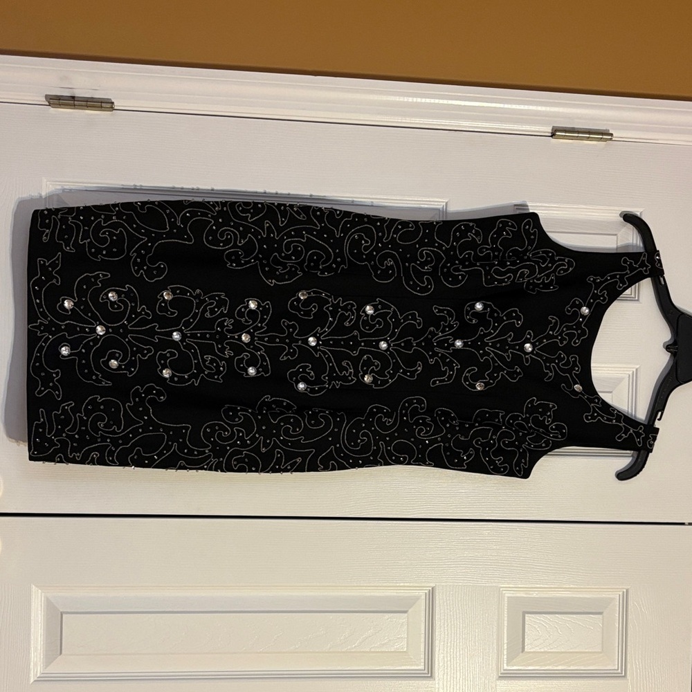 A.J. Bari Black Mini Dress with Beaded Accents